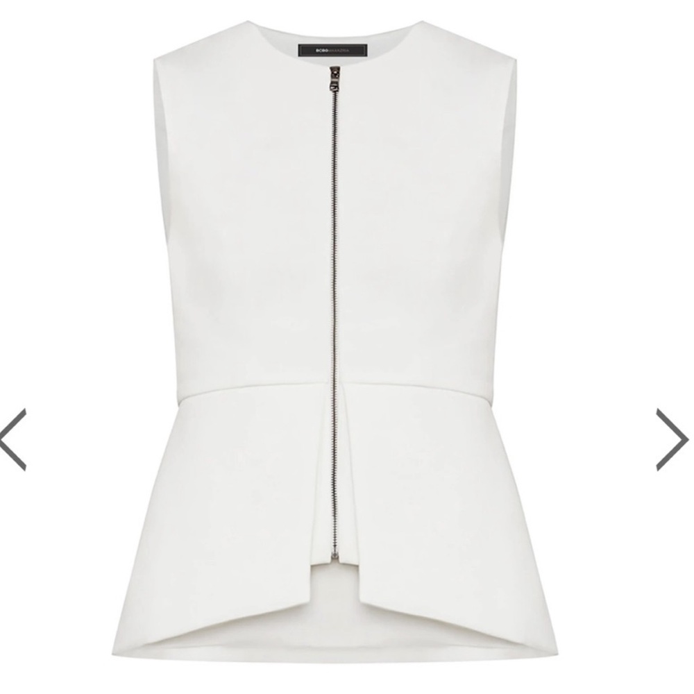 BCBGMaxAzria white abrielle peplum Sleeveless skirted zip Blouse